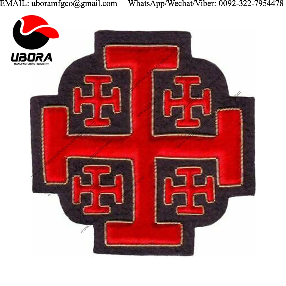 mettalic wire HERALDRY JERUSALEM CRUSADERS TAU CROSS EMBLEM PATCH HAND EMBROIDERED Custom Embroidere